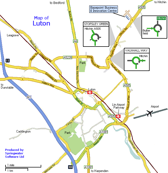 Location map for Basepoint Innovation Centre, Luton